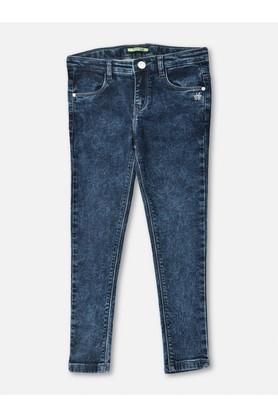 printed cotton blend regular fit girls jeans - blue