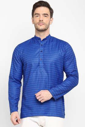 printed cotton blend regular fit men's kurta - multi