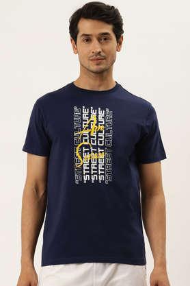 printed cotton blend regular fit men's t-shirt - navy
