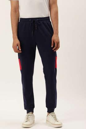 printed cotton blend regular fit men's track pants - multi