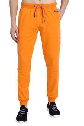 printed cotton blend regular fit men's track pants - orange