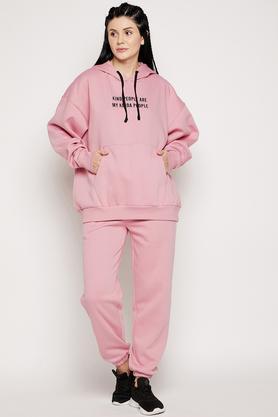 printed cotton blend regular fit women's tracksuit - pink