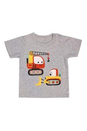 printed cotton blend round neck infant boy's t-shirt - grey