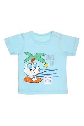 printed cotton blend round neck infant boy's t-shirt - light blue