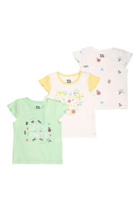 printed cotton blend round neck infant boy's t-shirt - white