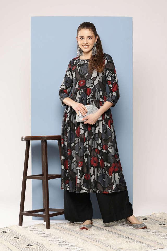 printed cotton blend round neck womens casual wear kurti