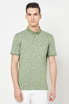 printed cotton blend slim fit men's shirt - green