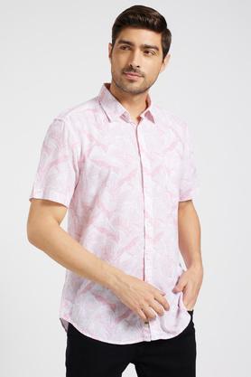 printed cotton blend slim fit men's shirt - pink