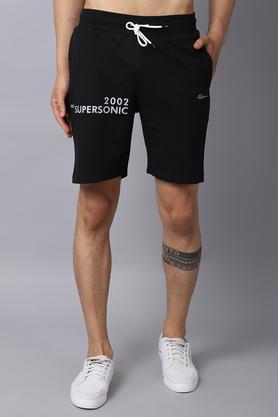printed cotton blend slim fit men's shorts - black
