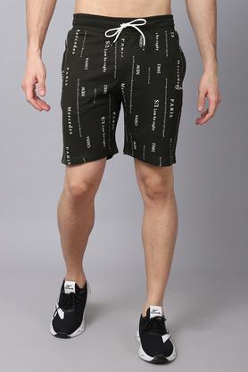 printed cotton blend slim fit men's shorts - green