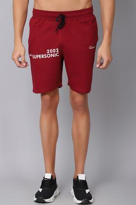 printed cotton blend slim fit men's shorts - maroon