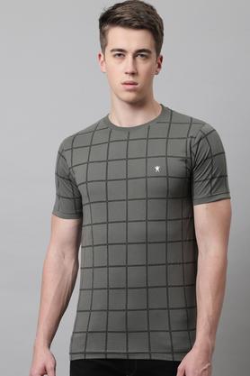 printed cotton blend slim fit men's t-shirt - charcoal