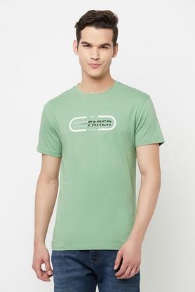 printed cotton blend slim fit men's t-shirt - green