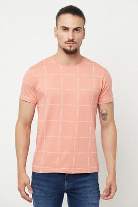 printed cotton blend slim fit men's t-shirt - pink