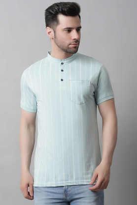 printed cotton blend slim fit men's t-shirt - sea green