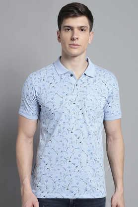 printed cotton blend slim fit men's t-shirt - sky blue