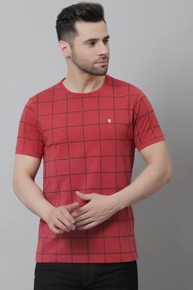printed cotton blend slim fit men's t-shirt - tomato