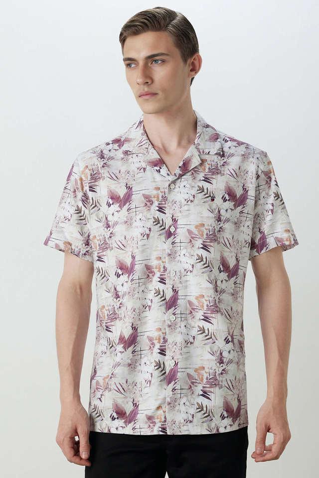 printed cotton blend slim fit mens casual shirt