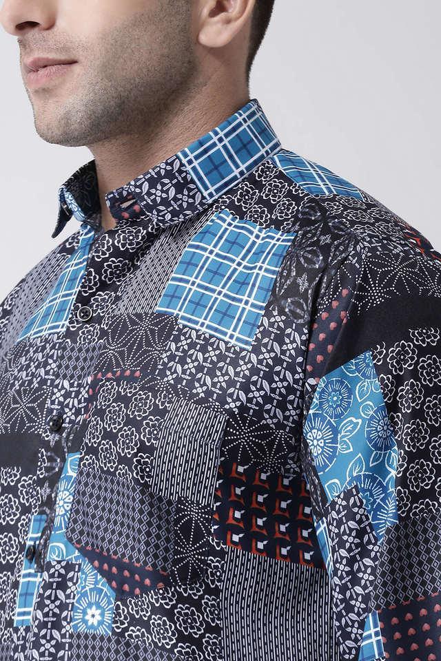 printed cotton blend slim fit mens casual shirt