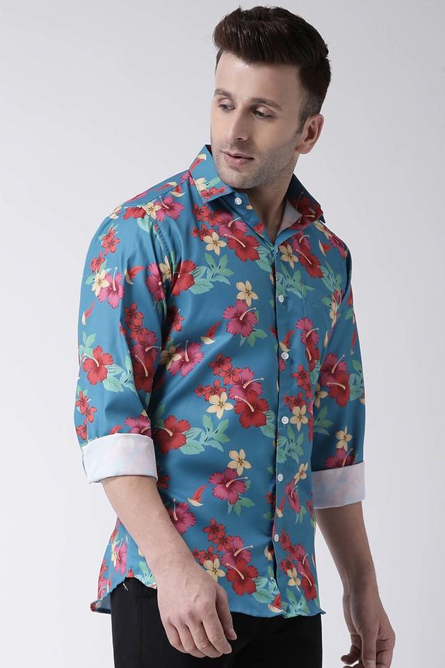 printed cotton blend slim fit mens casual shirt