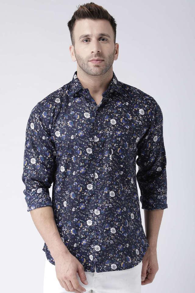 printed cotton blend slim fit mens casual shirt