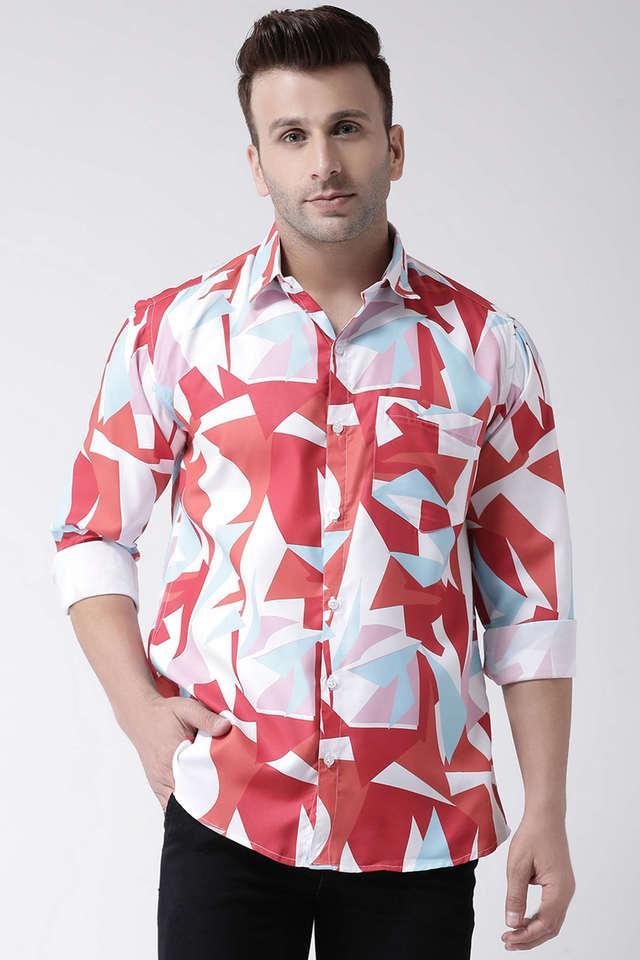 printed cotton blend slim fit mens casual shirt