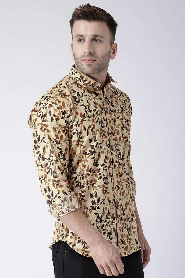 printed cotton blend slim fit mens casual shirt