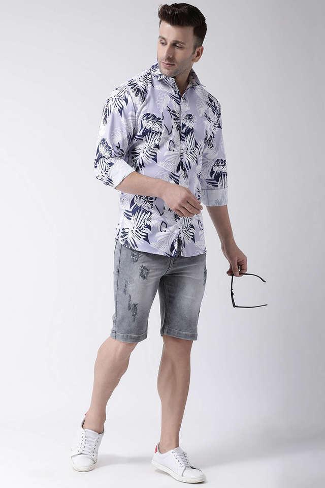 printed cotton blend slim fit mens casual shirt