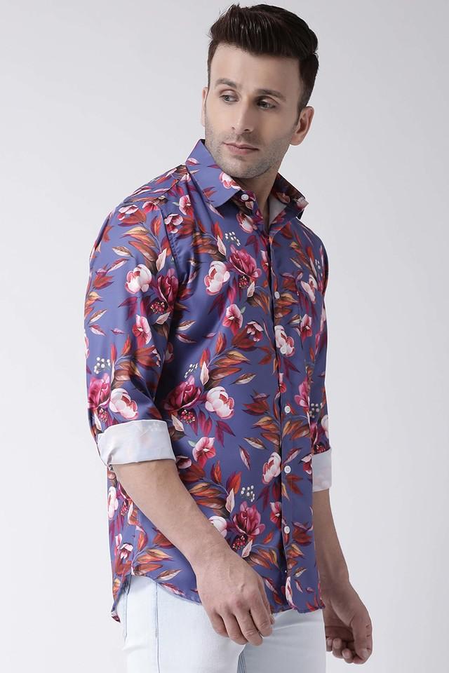 printed cotton blend slim fit mens casual shirt