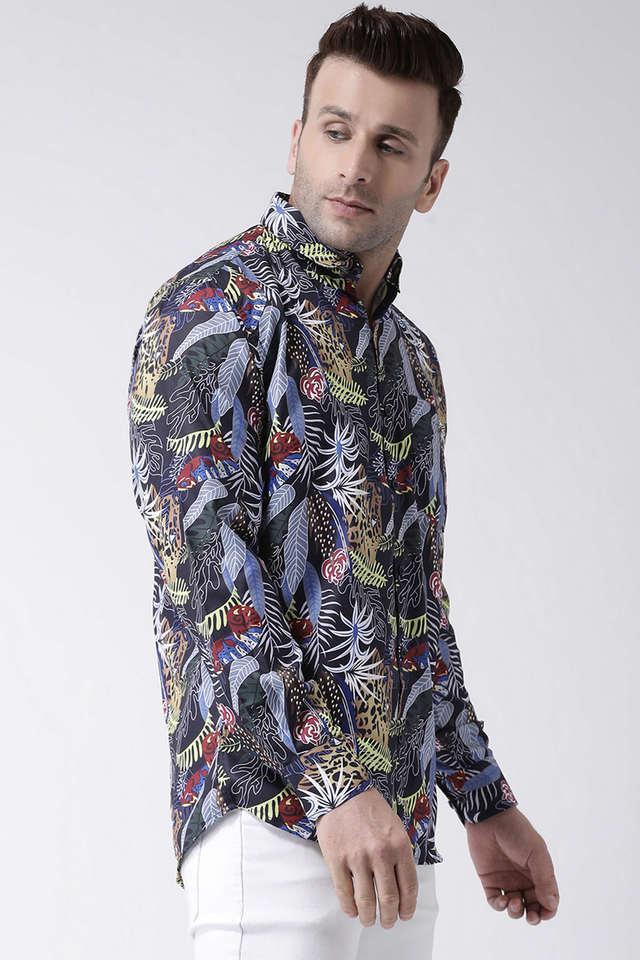 printed cotton blend slim fit mens casual shirt