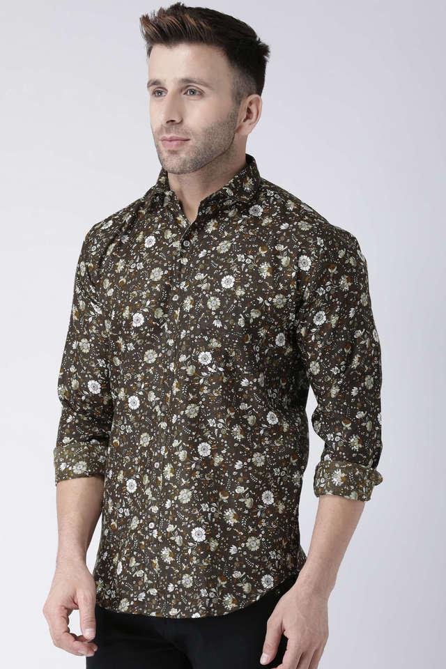 printed cotton blend slim fit mens casual shirt