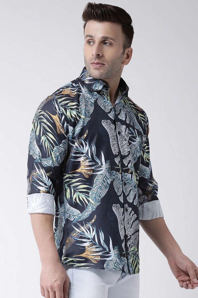 printed cotton blend slim fit mens casual shirt