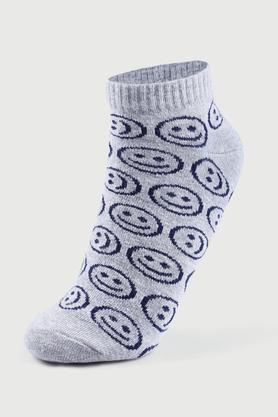 printed cotton blend women's ankle socks - grey