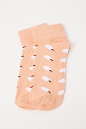 printed cotton blend women's ankle socks - orange