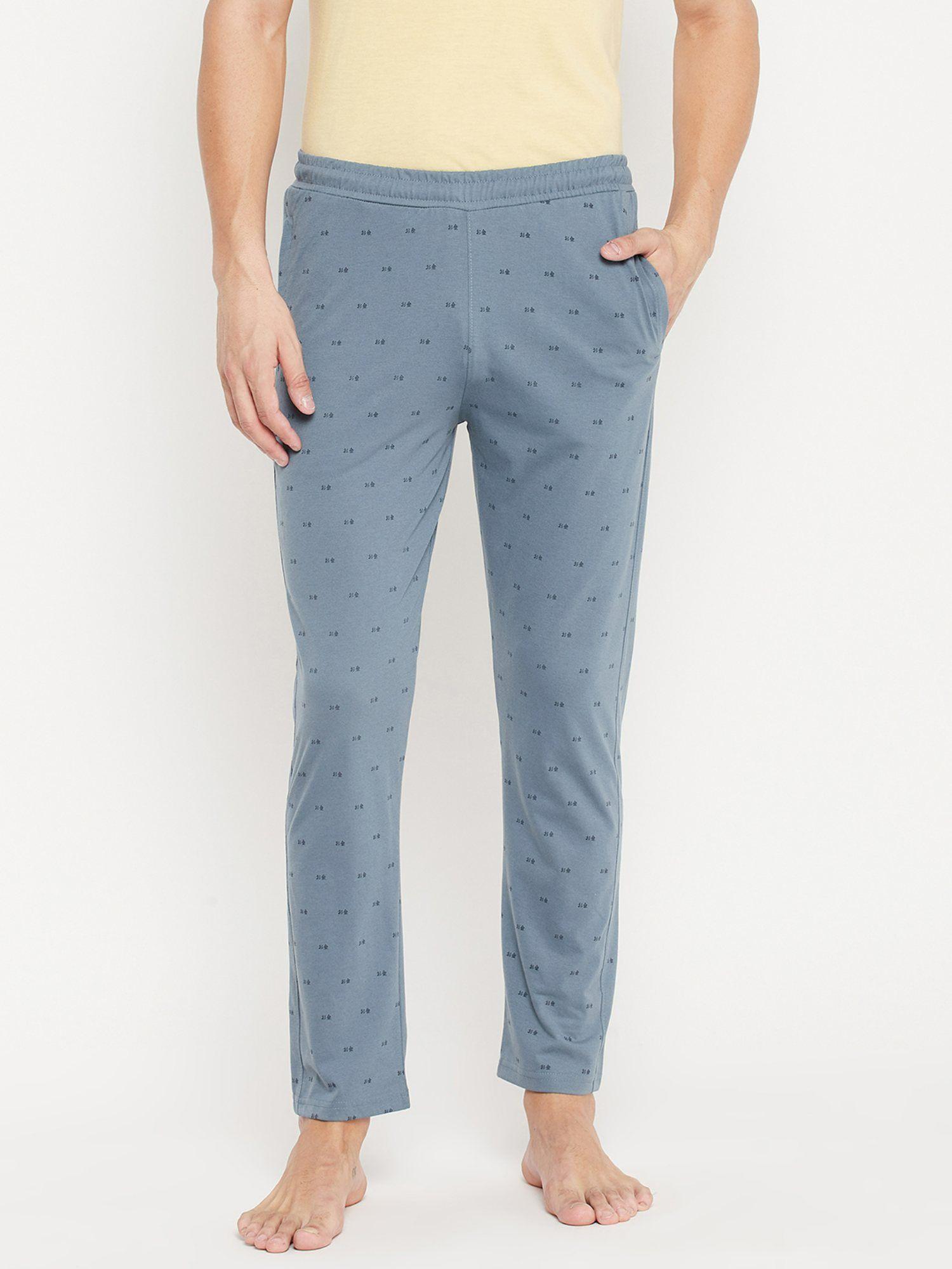 printed cotton blended lounge pants blue
