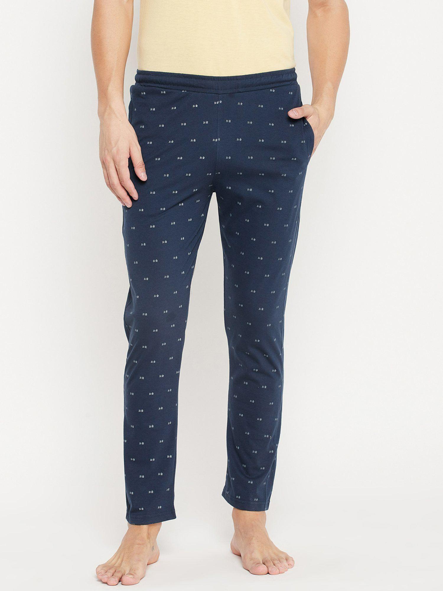 printed cotton blended lounge pants navy blue