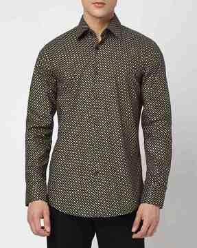 printed cotton blended slim-fit shirt