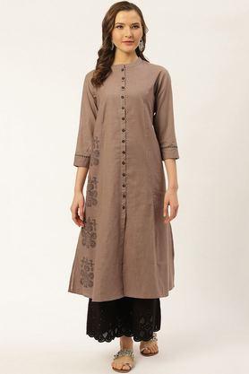 printed cotton boat neck women's casual wear kurti - grey