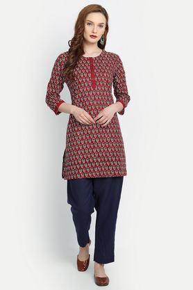 printed cotton boat neck women's casual wear kurti - red