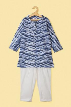 printed cotton boy's kurta pyjama set - blue