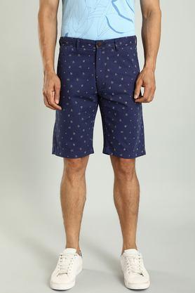 printed cotton button men's shorts - blue