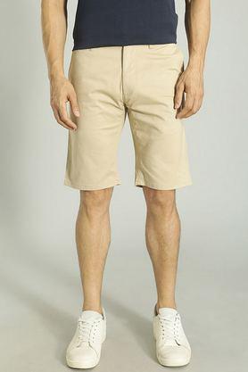 printed cotton button men's shorts - brown