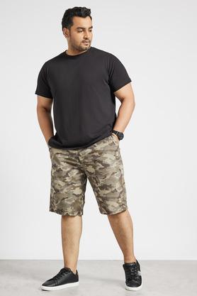 printed cotton button men's shorts - khaki