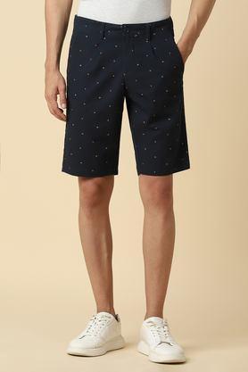 printed cotton button men's shorts - navy