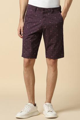printed cotton button men's shorts - purple