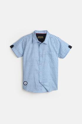 printed cotton collar neck boys shirt - blue