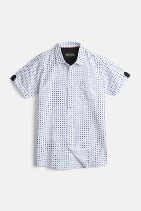 printed cotton collar neck boys shirt - white