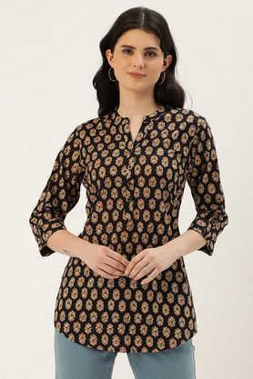 printed cotton collar neck women's casual wear tunic - black