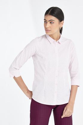 printed cotton collar neck women's shirt - pink