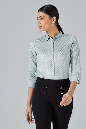 printed cotton collar neck women's shirt - sage